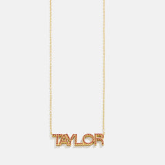 14K Gold Birthstone Custom Nameplate Necklace - Garnet