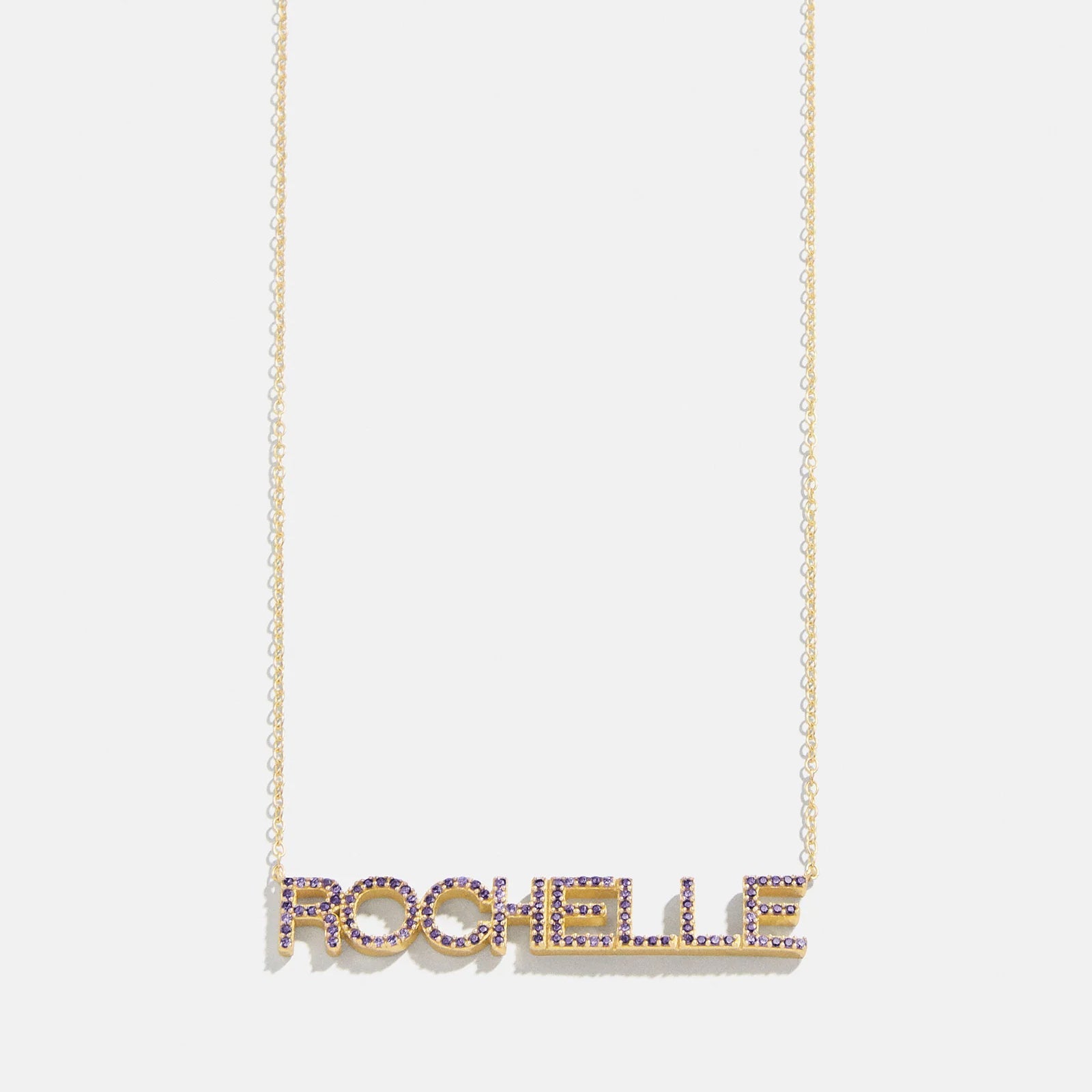 14K Gold Birthstone Custom Nameplate Necklace - Amethyst