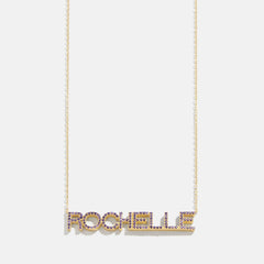 14K Gold Birthstone Custom Nameplate Necklace - Amethyst