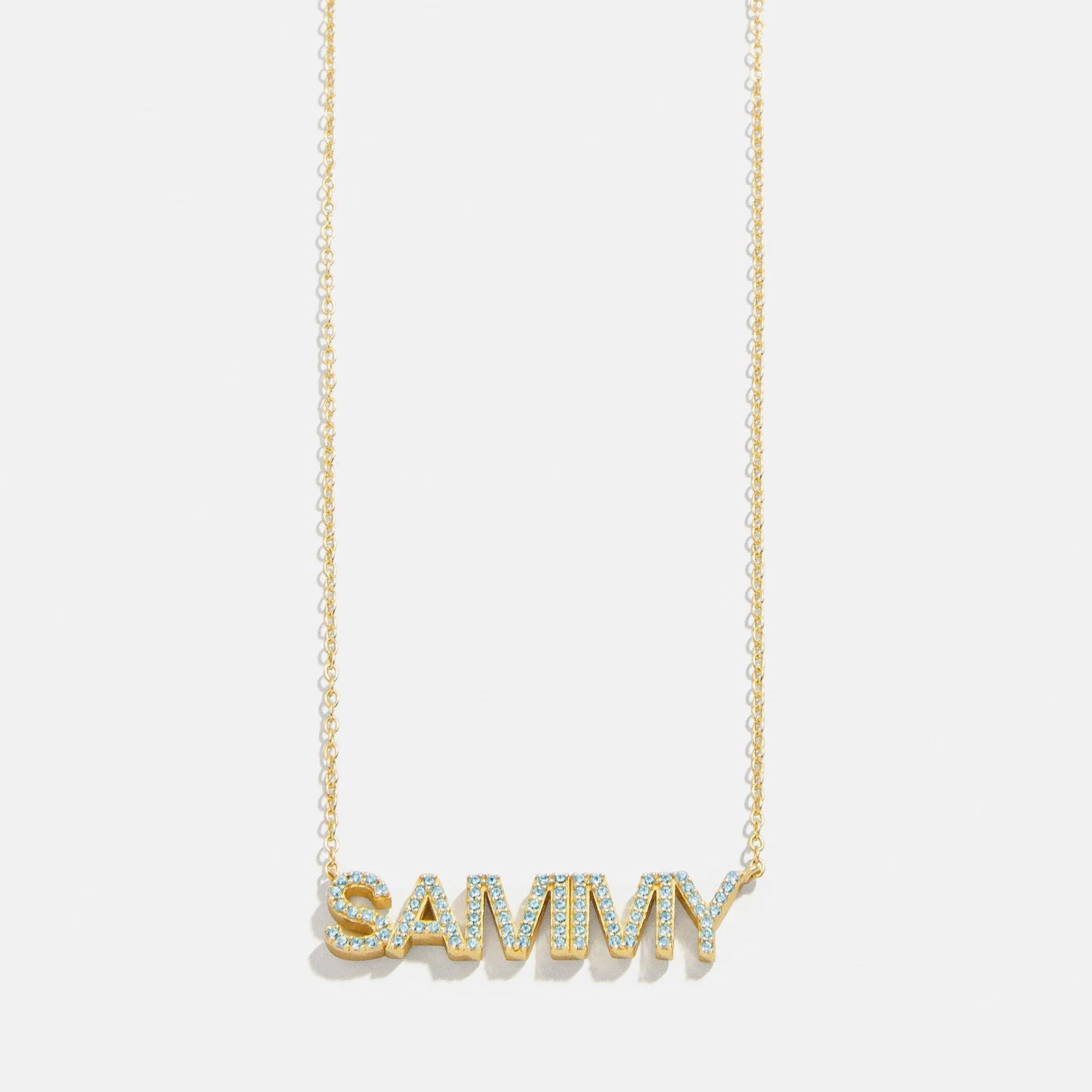 14K Gold Birthstone Custom Nameplate Necklace - Aquamarine