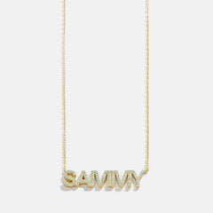 14K Gold Birthstone Custom Nameplate Necklace - Aquamarine