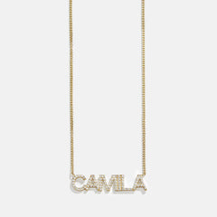 14K Gold Birthstone Custom Nameplate Necklace - Crystal