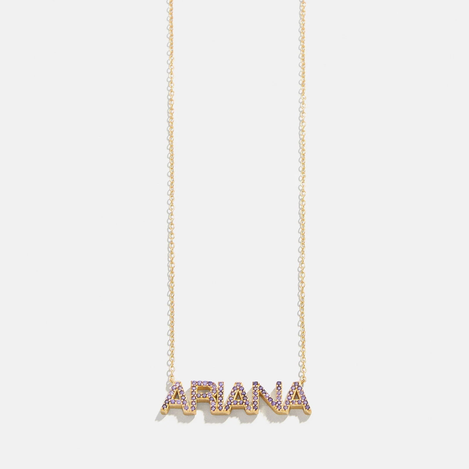 14K Gold Birthstone Custom Nameplate Necklace - Light Amethyst