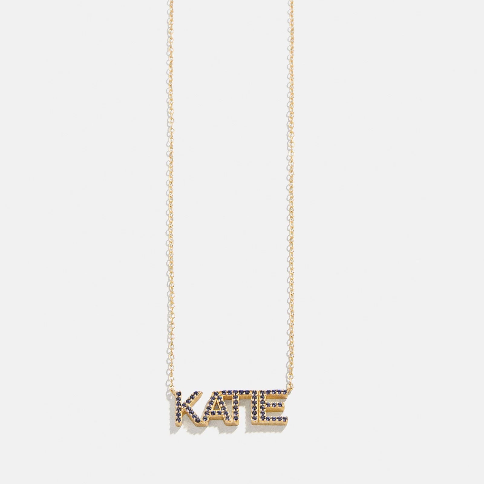 14K Gold Birthstone Custom Nameplate Necklace - Sapphire