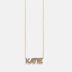 14K Gold Birthstone Custom Nameplate Necklace - Sapphire