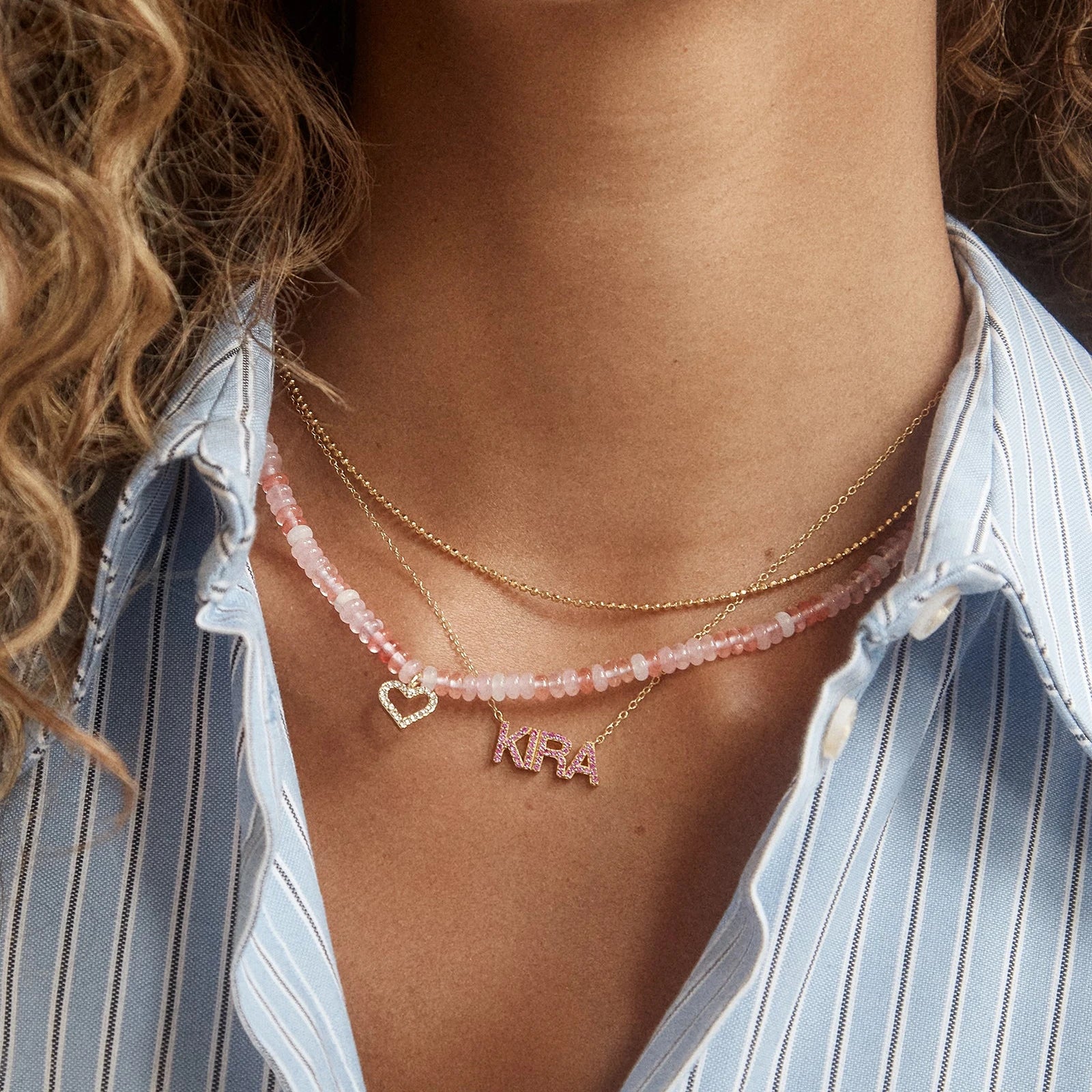 14K Gold Birthstone Custom Nameplate Necklace - Rose