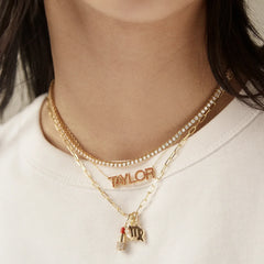 14K Gold Birthstone Custom Nameplate Necklace - Aquamarine