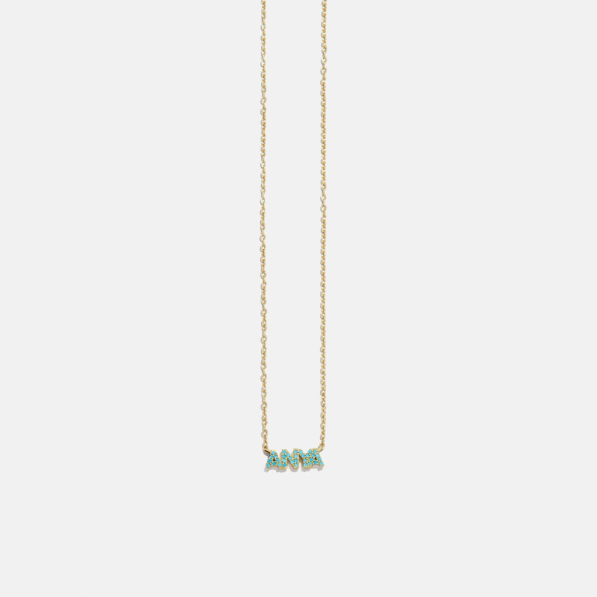 14K Gold Semi-Precious Custom Nameplate Necklace - Turquoise