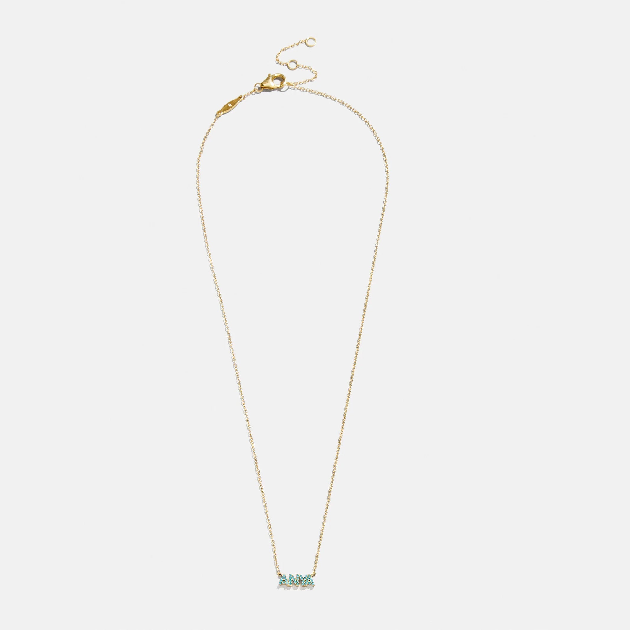 14K Gold Semi-Precious Custom Nameplate Necklace - Turquoise