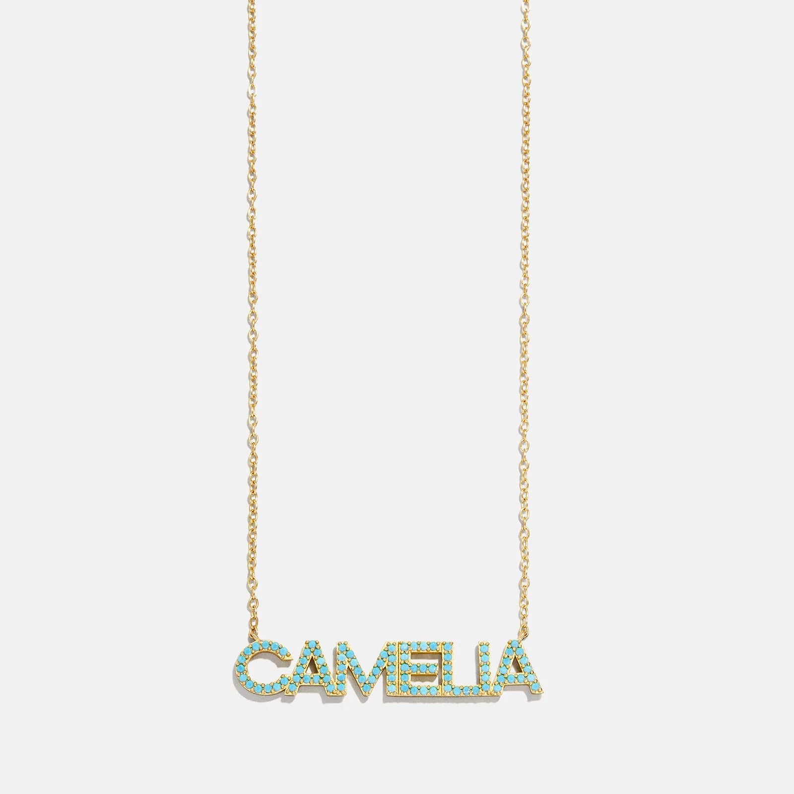 14K Gold Semi-Precious Custom Nameplate Necklace - Turquoise
