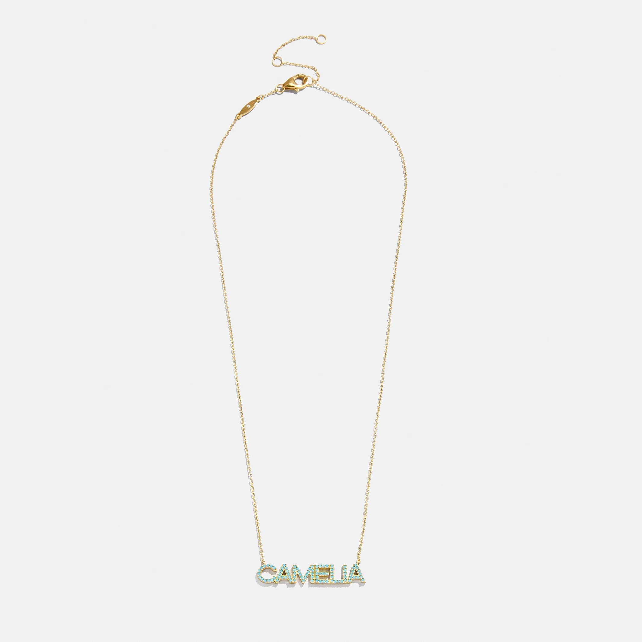 14K Gold Semi-Precious Custom Nameplate Necklace - Turquoise