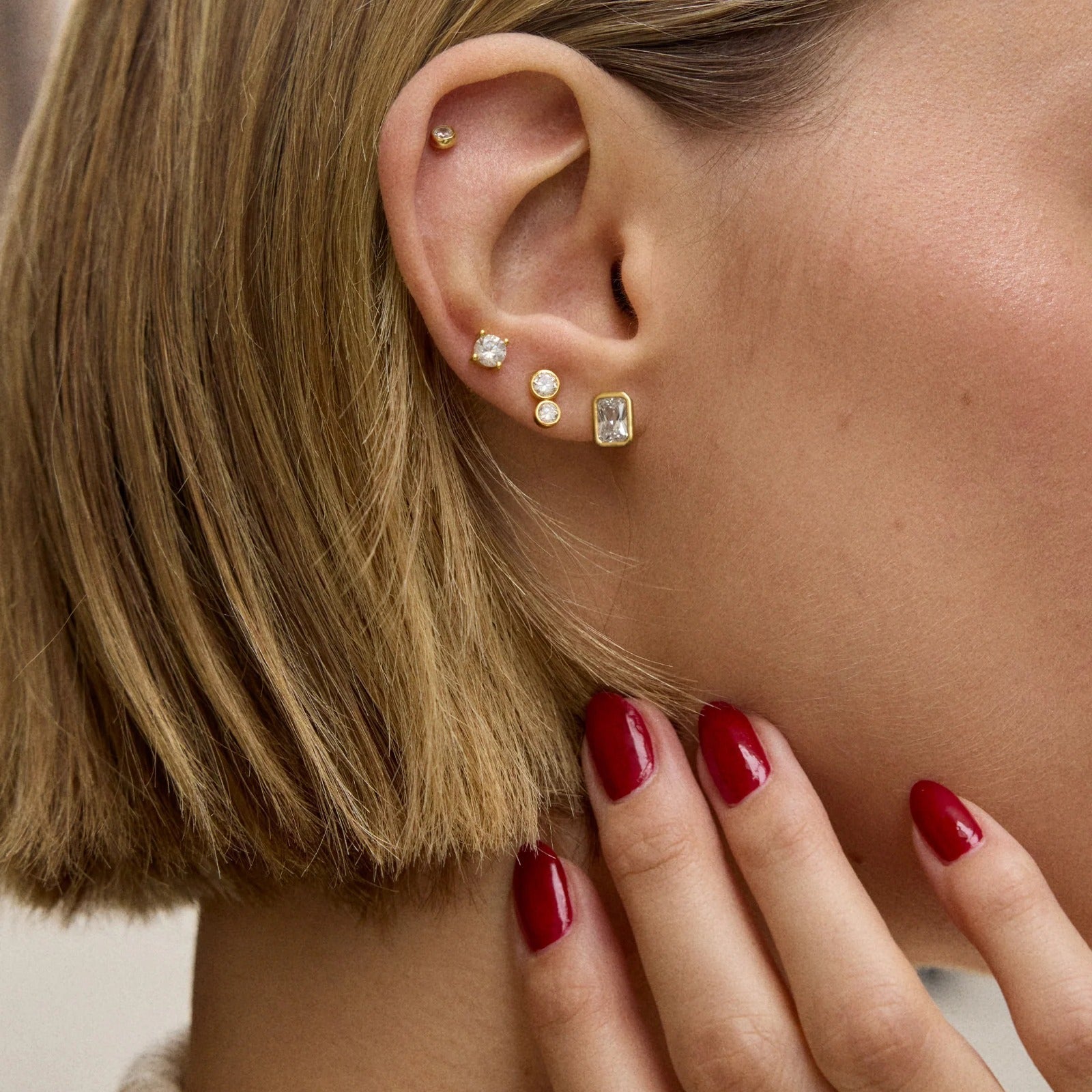 Bianca 14K Gold Earrings - Emerald Bezel Set Earrings