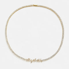 Billie 14K Gold Tennis Custom Nameplate Necklace - Mini Script