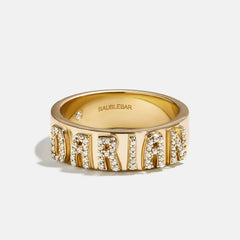 14K Gold Cigar Band Custom Ring - Gold/Pavé