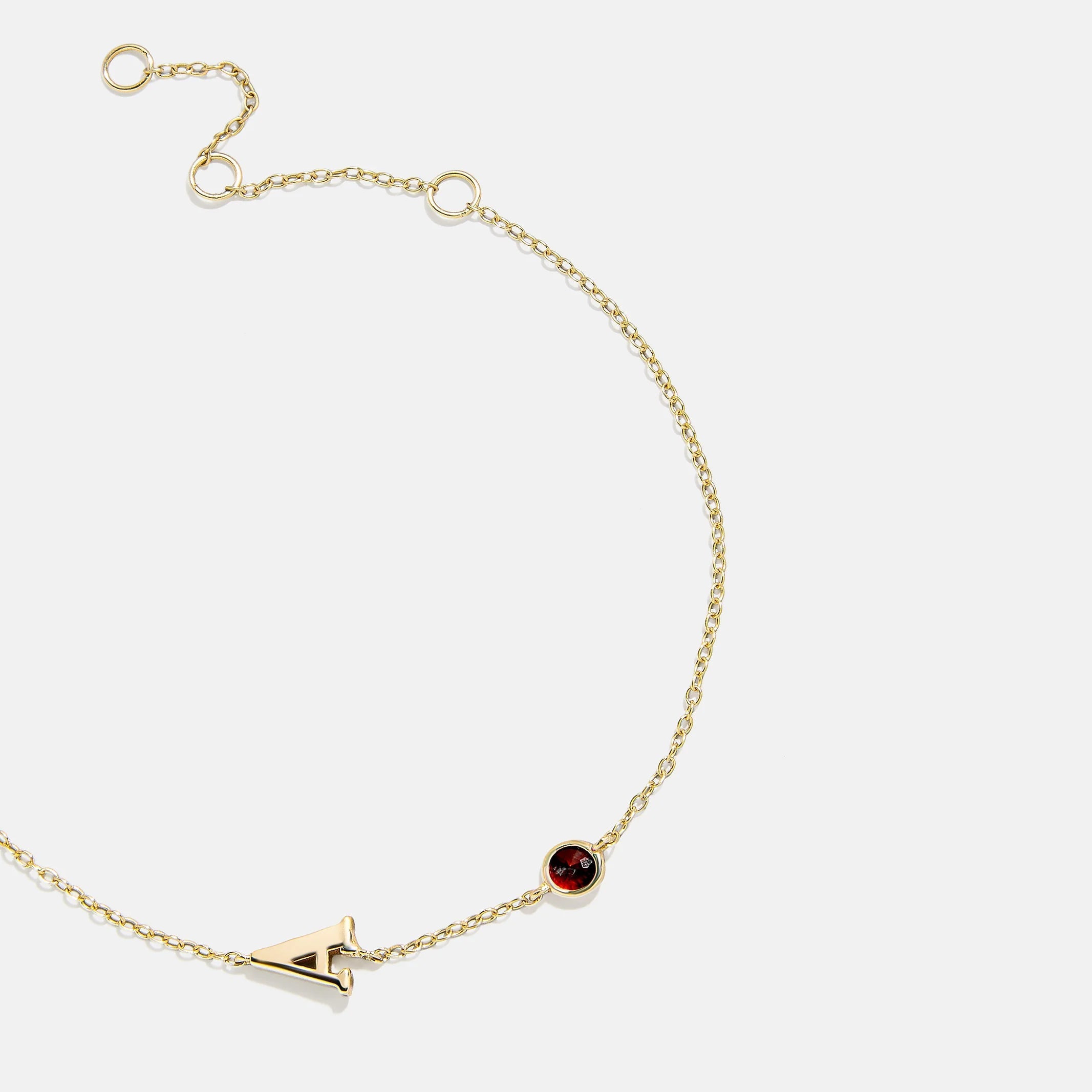 14K Gold Initial Birthstone Custom Bracelet - Garnet