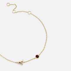 14K Gold Initial Birthstone Custom Bracelet - Garnet