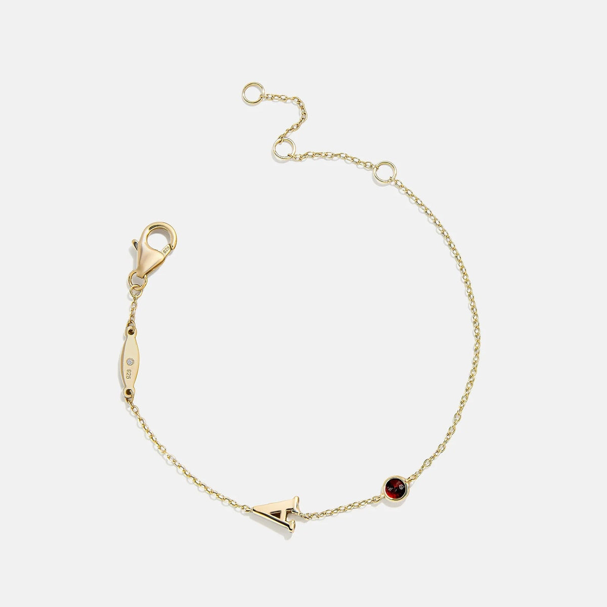 14K Gold Initial Birthstone Custom Bracelet - Garnet