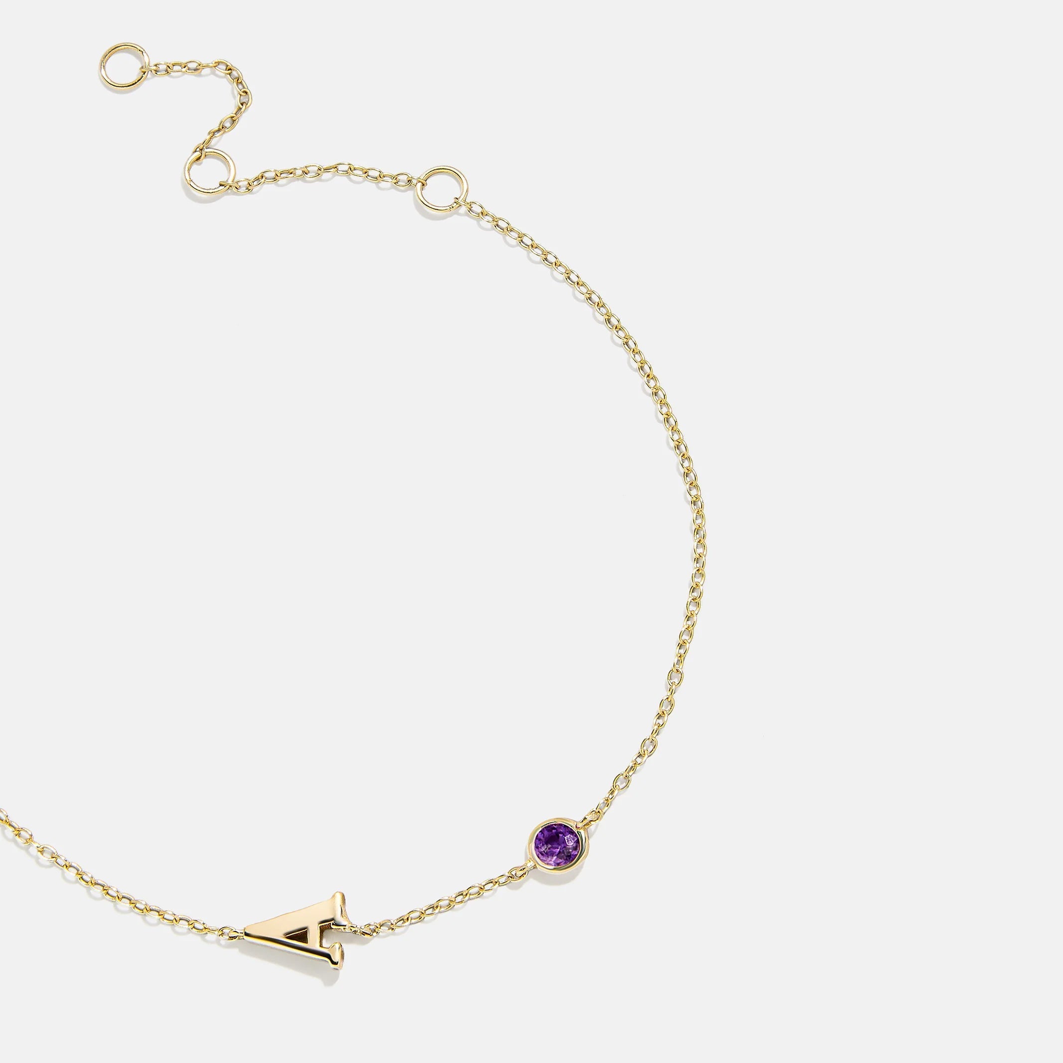 14K Gold Initial Birthstone Custom Bracelet - Amethyst