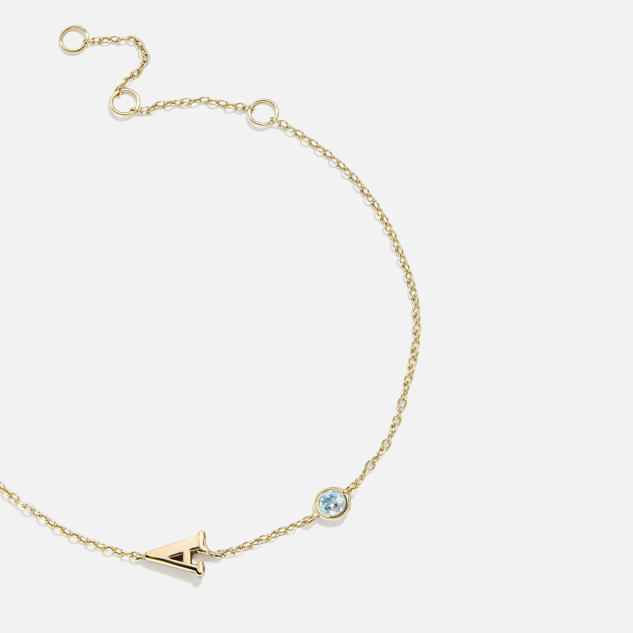 14K Gold Initial Birthstone Custom Bracelet - Aquamarine