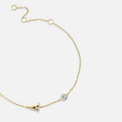 14K Gold Initial Birthstone Custom Bracelet - Aquamarine