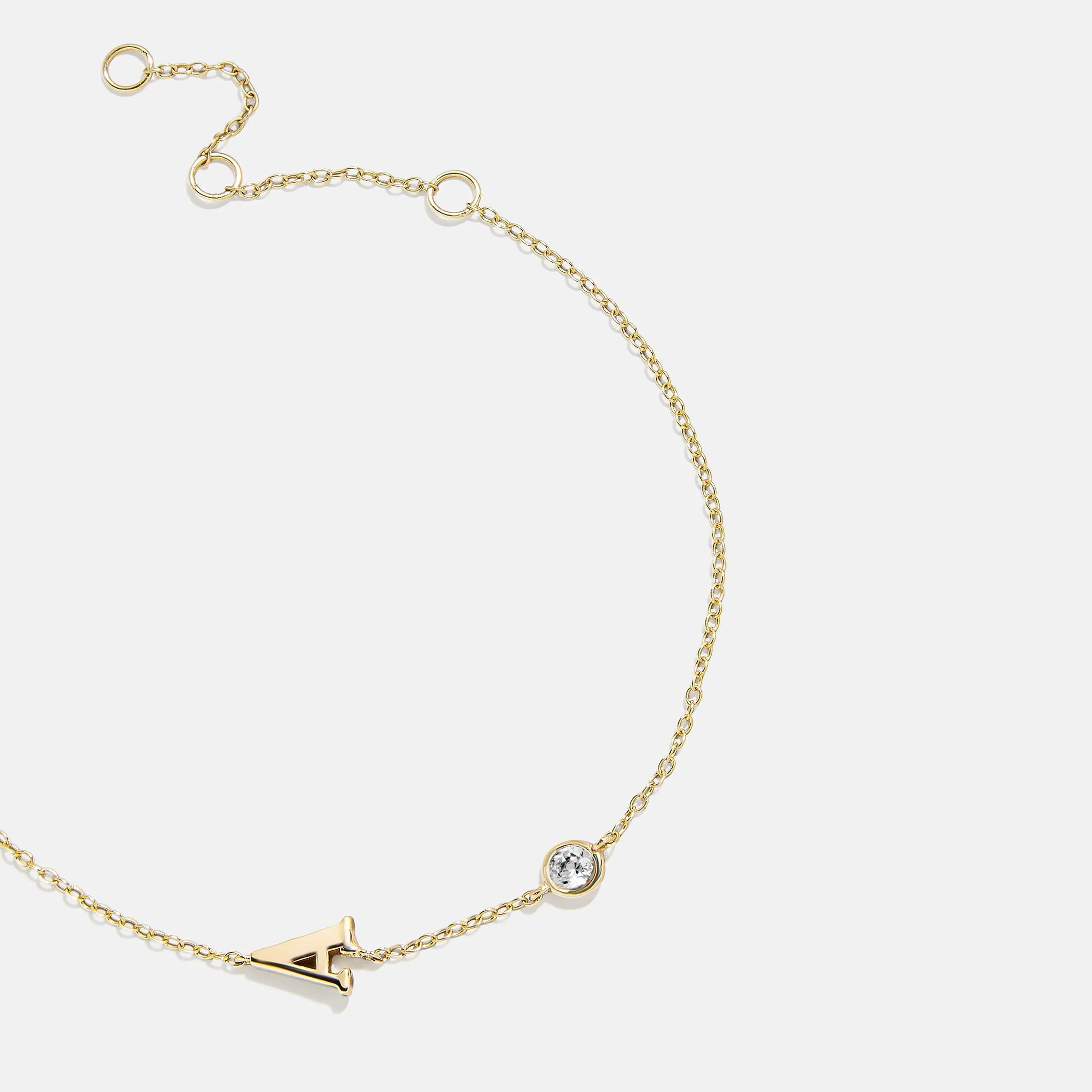 14K Gold Initial Birthstone Custom Bracelet - Crystal