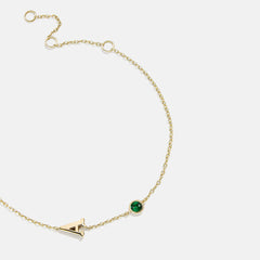 14K Gold Initial Birthstone Custom Bracelet - Emerald