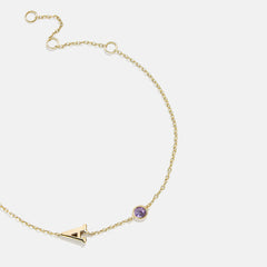 14K Gold Initial Birthstone Custom Bracelet - Light Amethyst