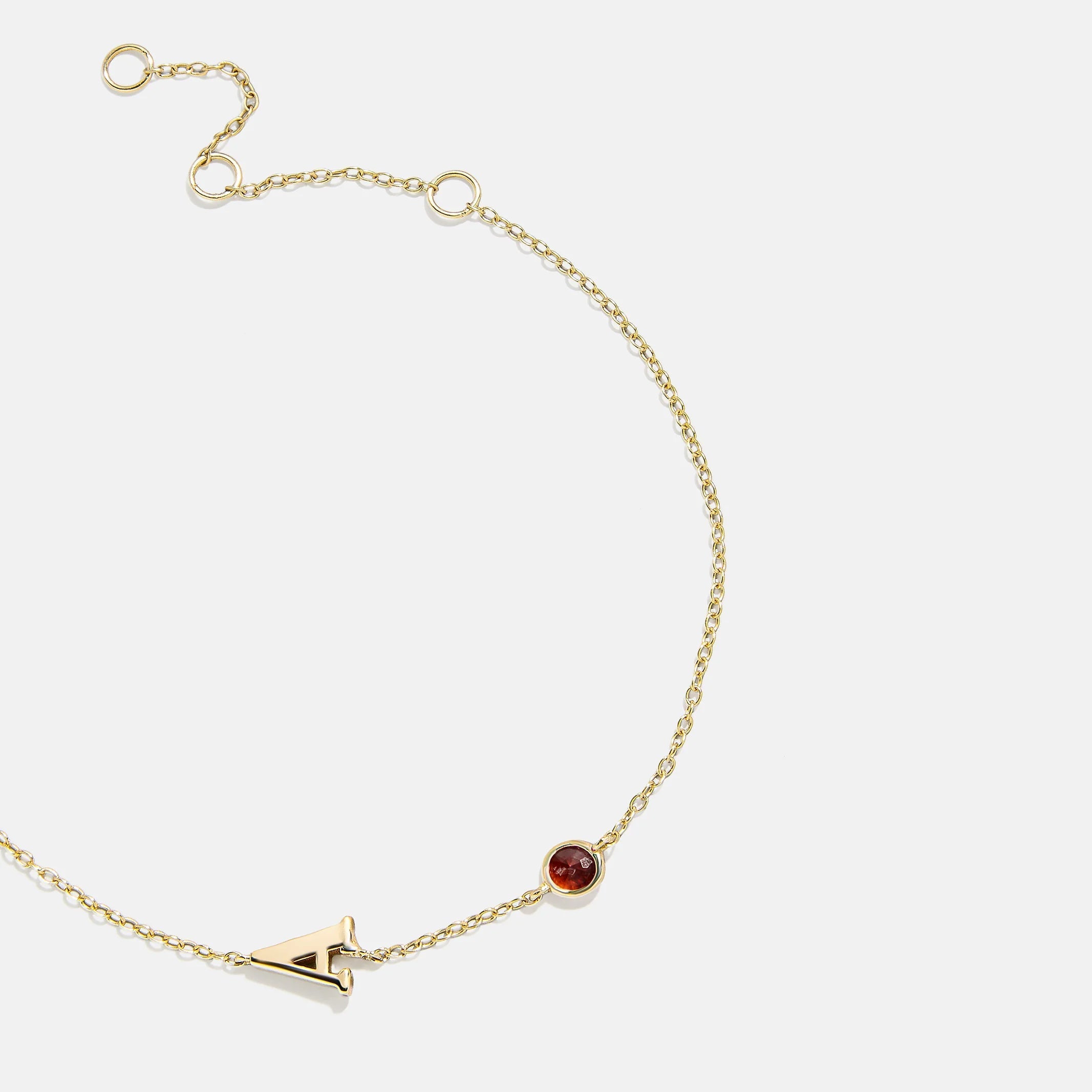 14K Gold Initial Birthstone Custom Bracelet - Ruby