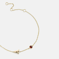 14K Gold Initial Birthstone Custom Bracelet - Ruby