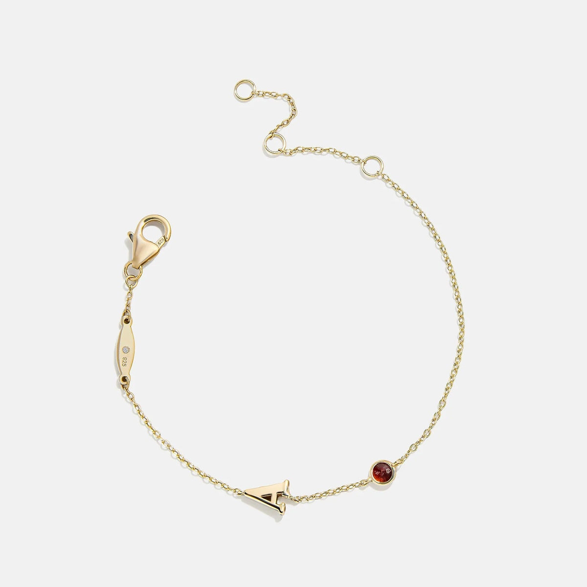14K Gold Initial Birthstone Custom Bracelet - Ruby