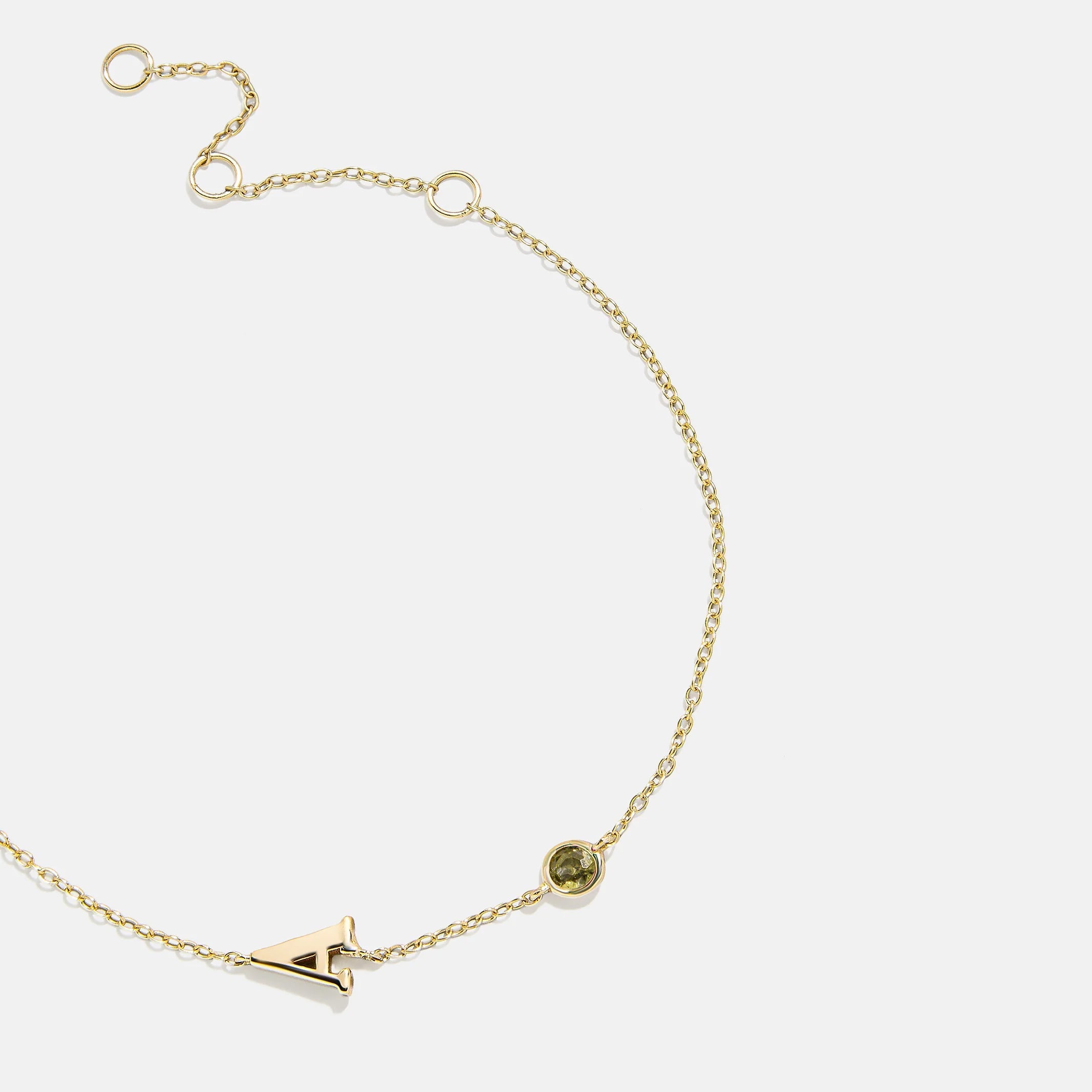 14K Gold Initial Birthstone Custom Bracelet - Peridot