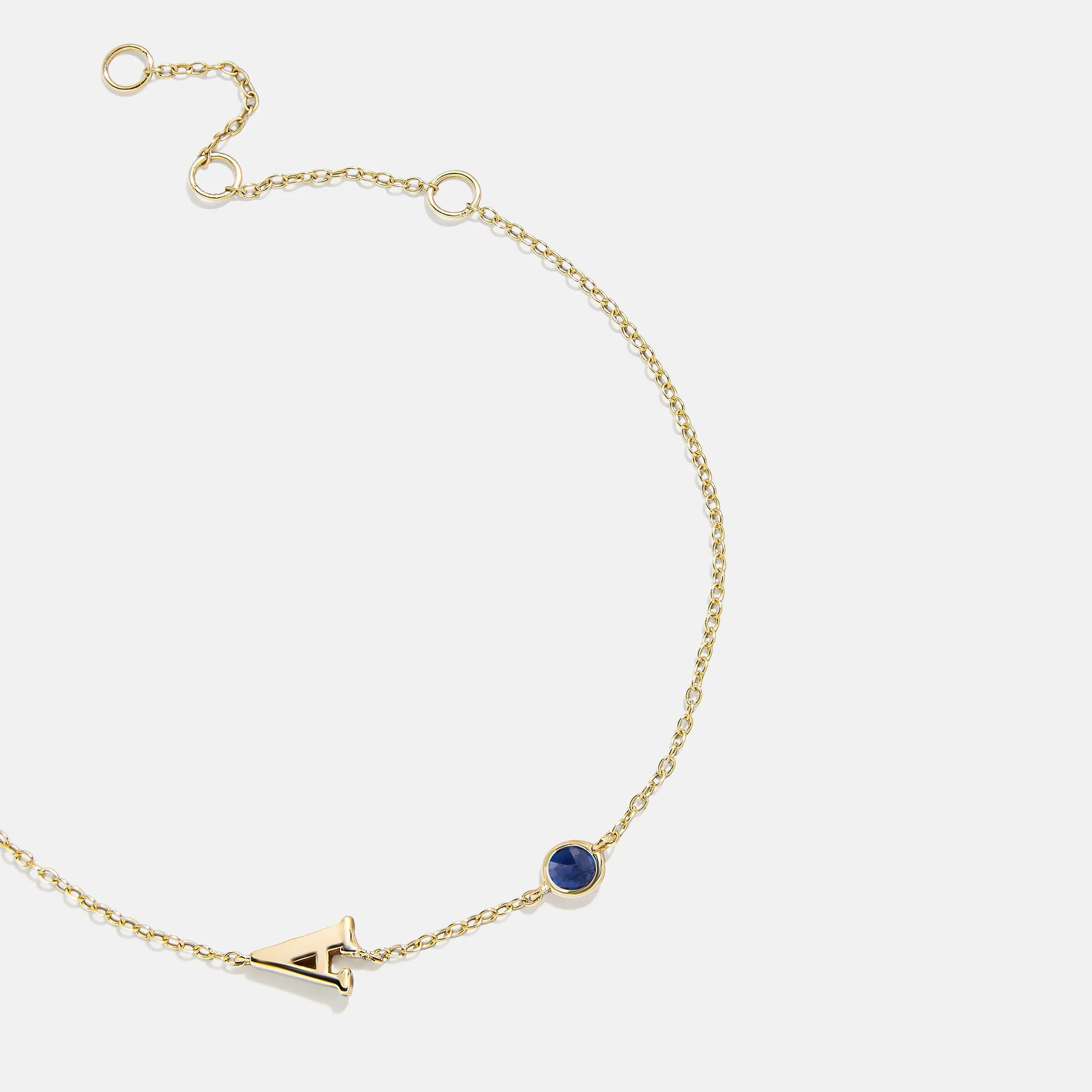 14K Gold Initial Birthstone Custom Bracelet - Sapphire