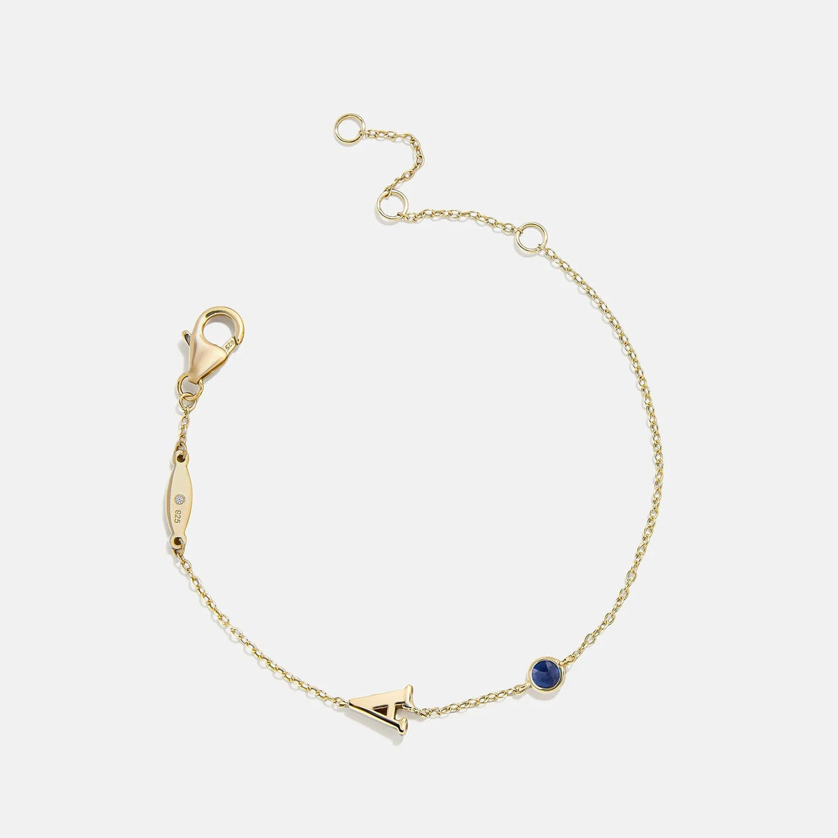 14K Gold Initial Birthstone Custom Bracelet - Sapphire