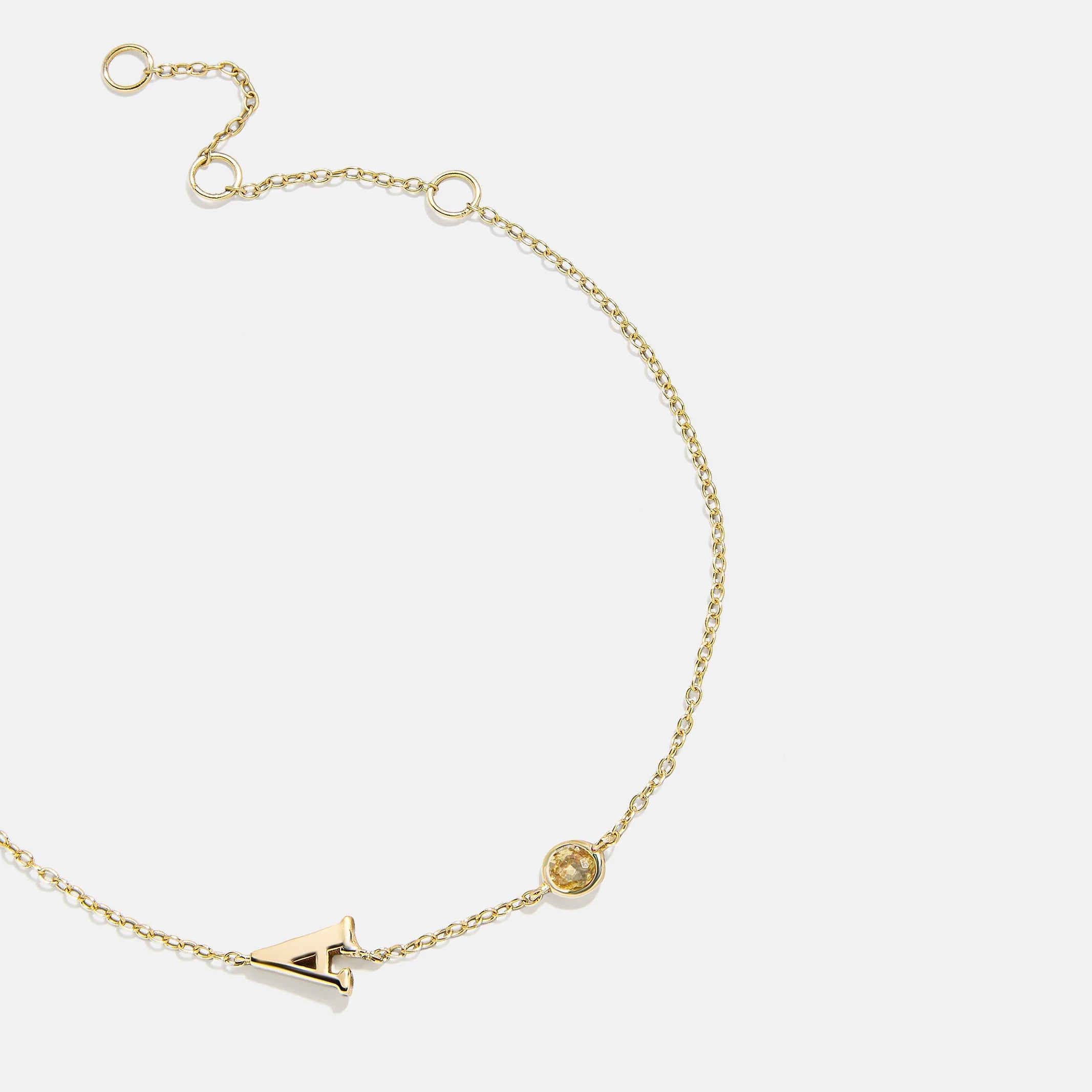14K Gold Initial Birthstone Custom Bracelet - Topaz