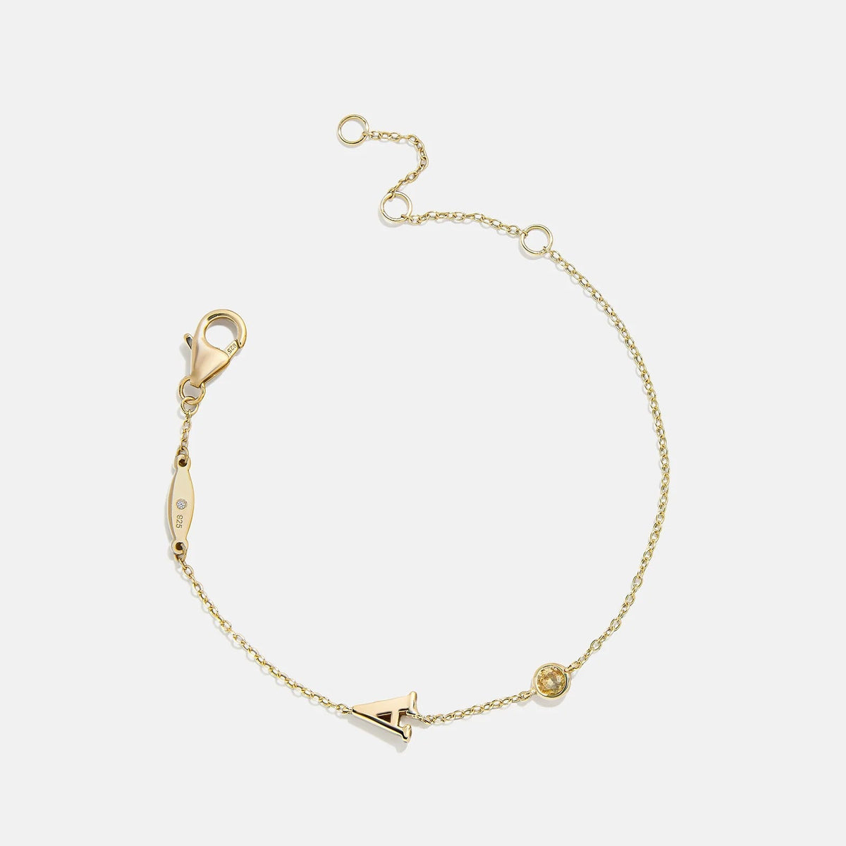 14K Gold Initial Birthstone Custom Bracelet - Topaz