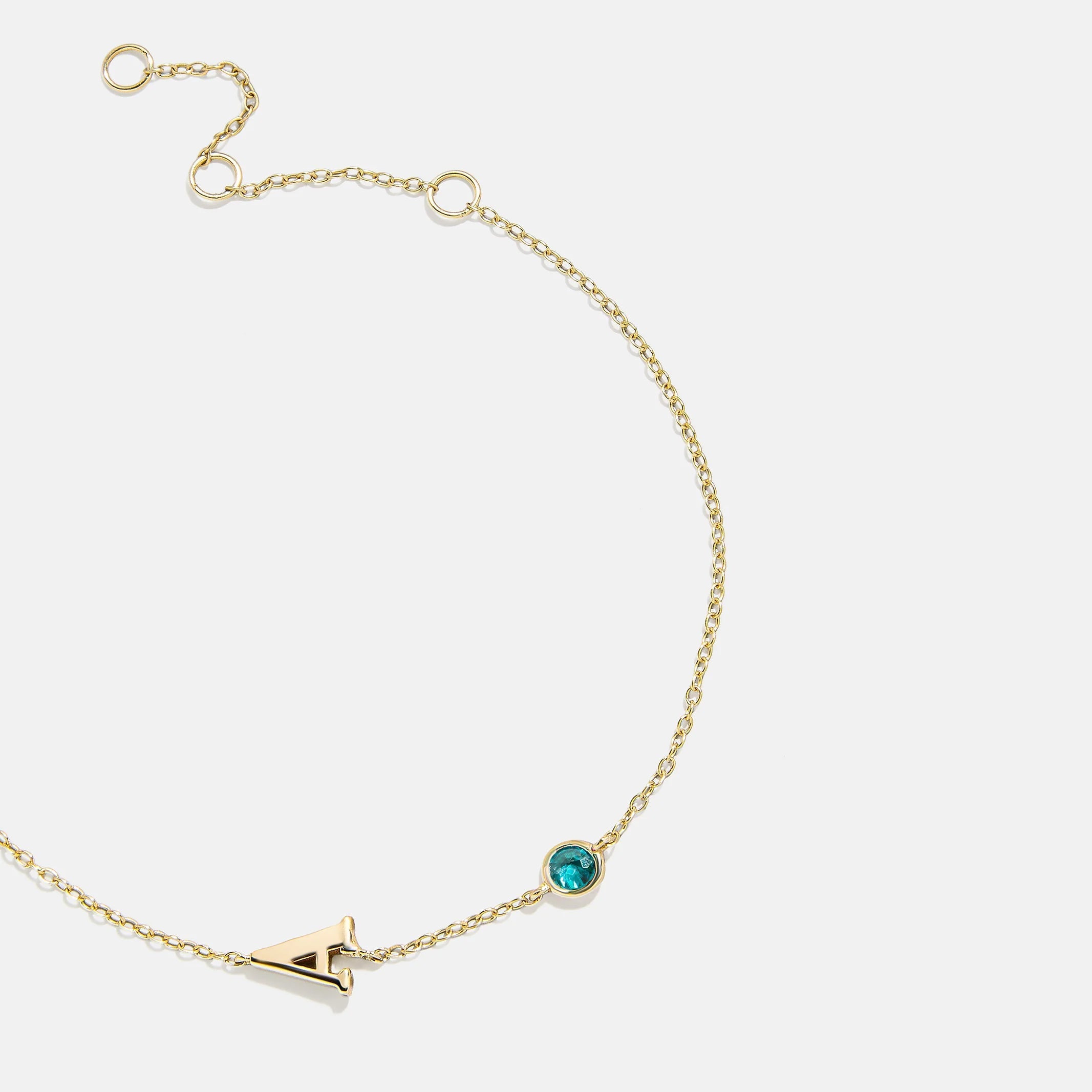 14K Gold Initial Birthstone Custom Bracelet - Blue Zircon