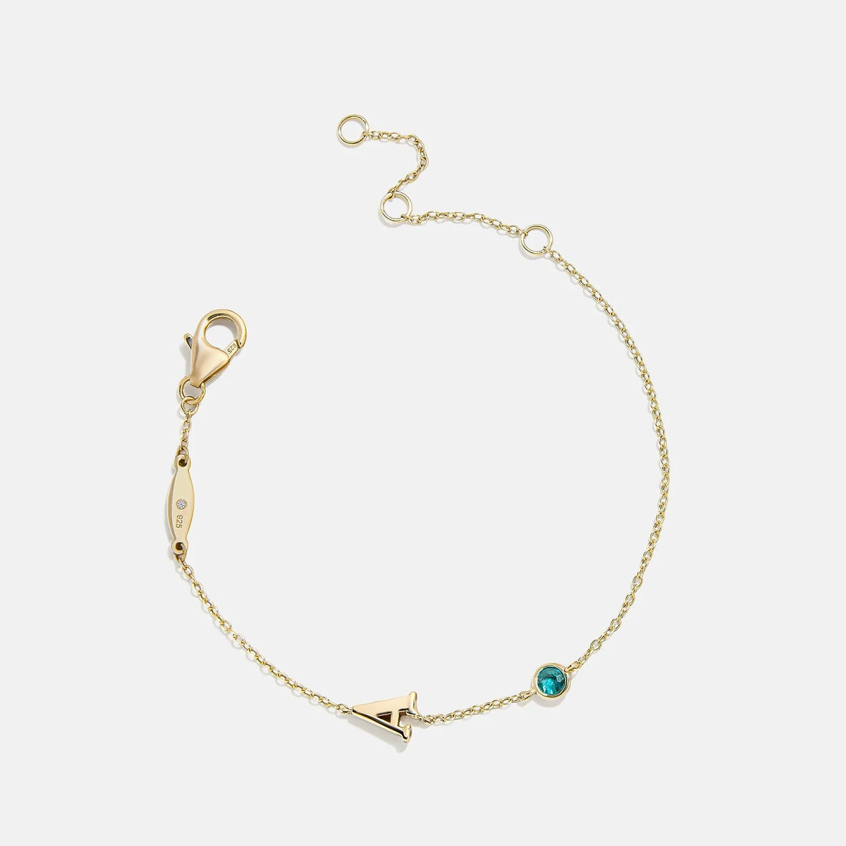 14K Gold Initial Birthstone Custom Bracelet - Blue Zircon