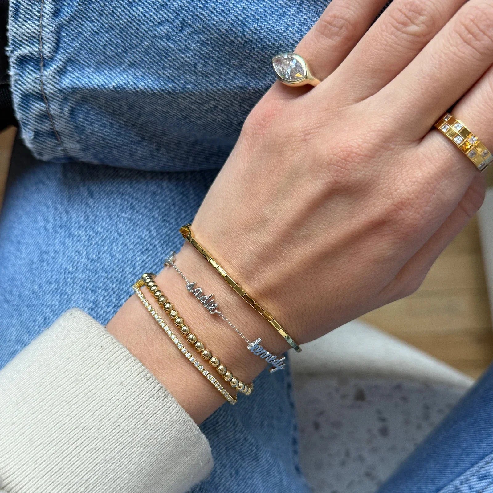 14K Gold Custom Script Multi Name Bracelet - 2 Names