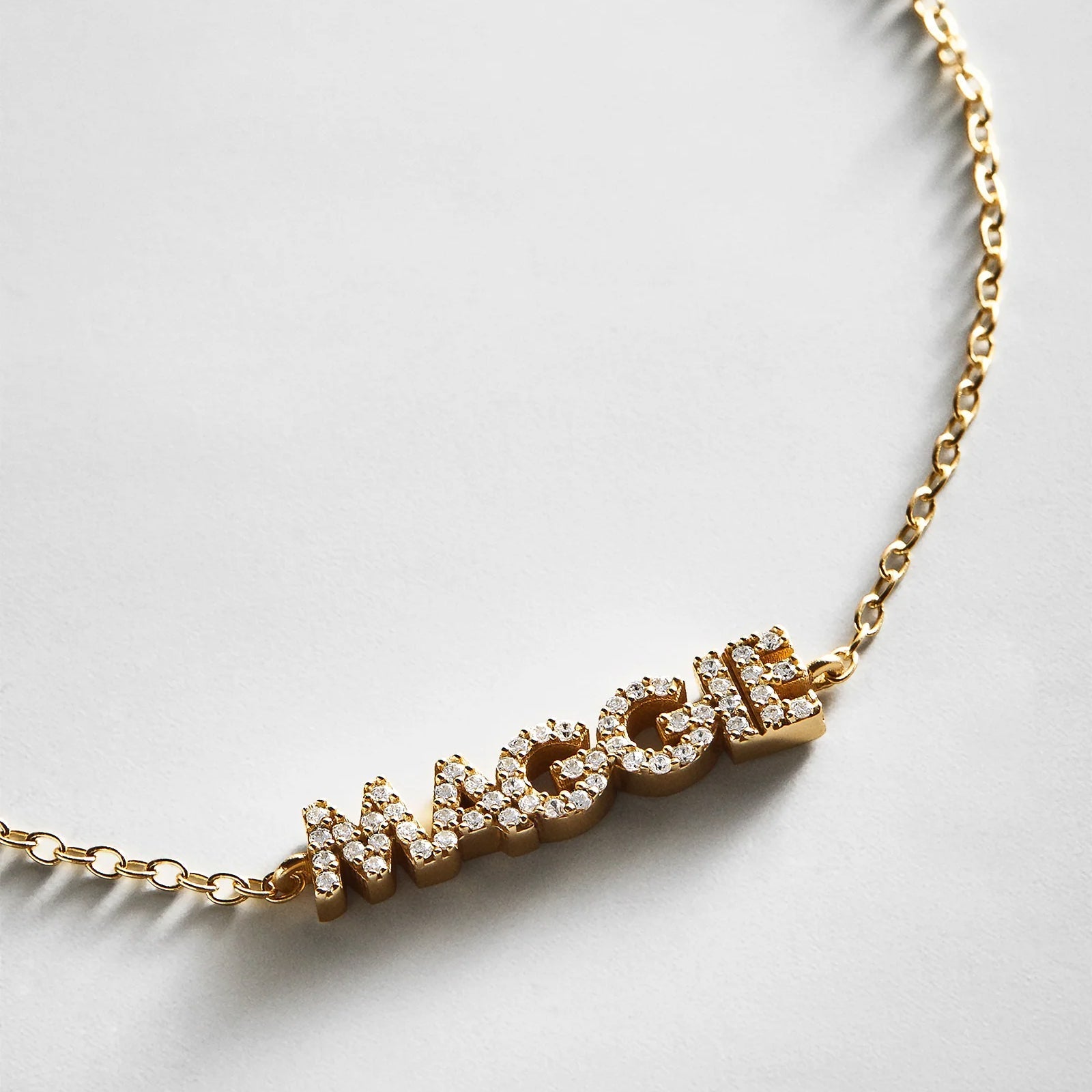 14K Gold/Pavé Custom Block Multi Name Bracelet - 1 Name