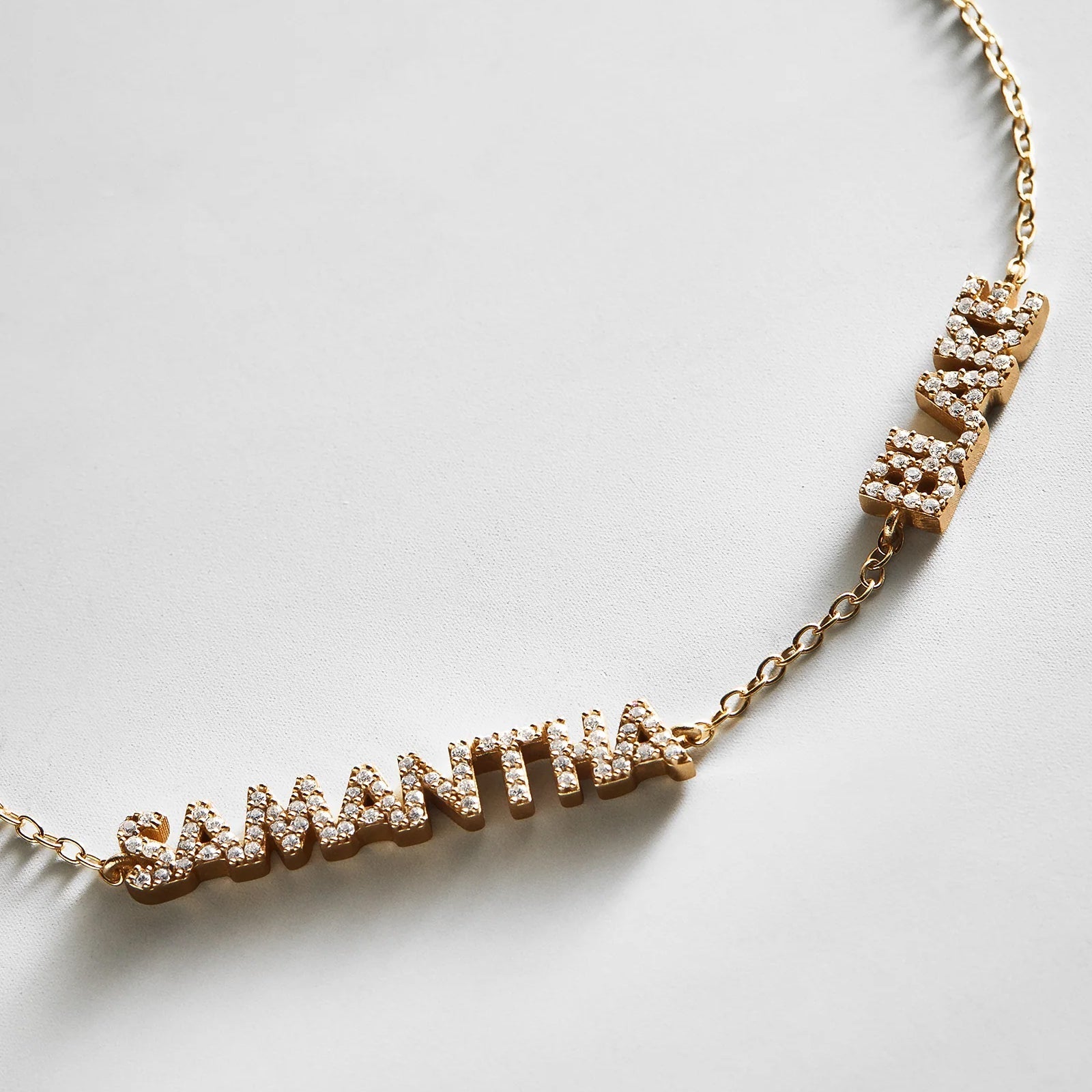 14K Gold/Pavé Custom Block Multi Name Bracelet - 2 Names
