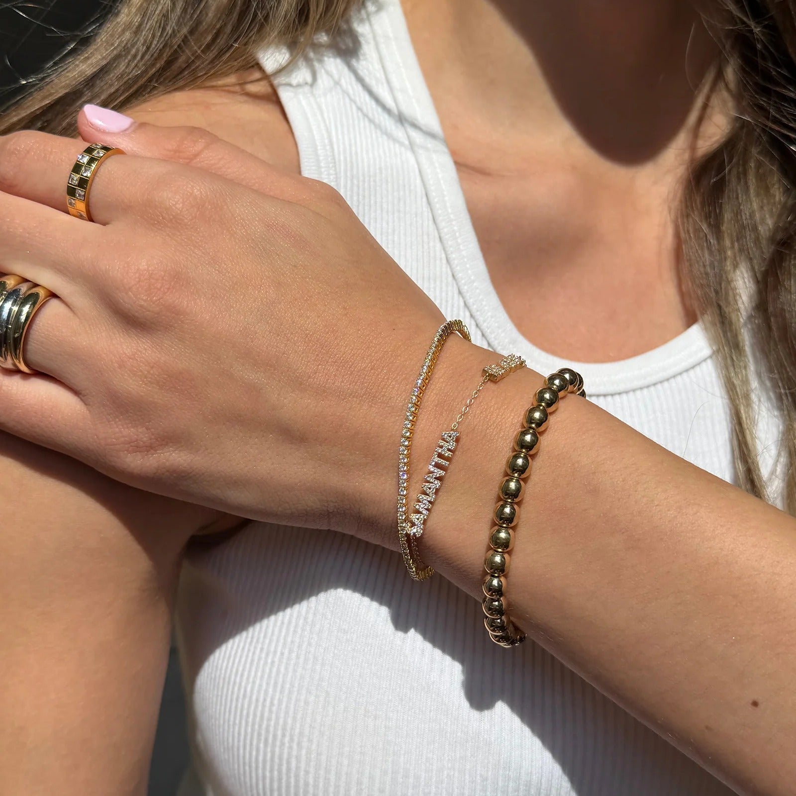 14K Gold/Pavé Custom Block Multi Name Bracelet - 2 Names