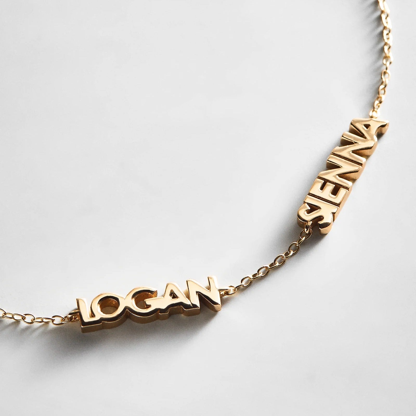 14K Gold Custom Block Multi Name Bracelet - 2 Names