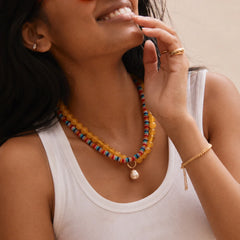 Amaris Semi-Precious Beaded Necklace - Red/Blue Multi