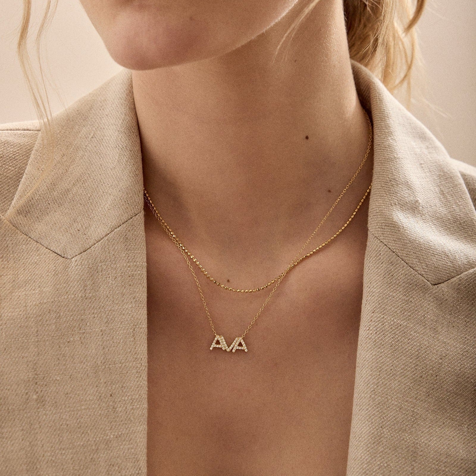 14K Gold Custom Nameplate Necklace - Organic