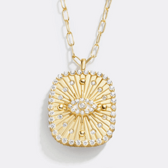 18K Gold Medallion Necklace - Evil Eye