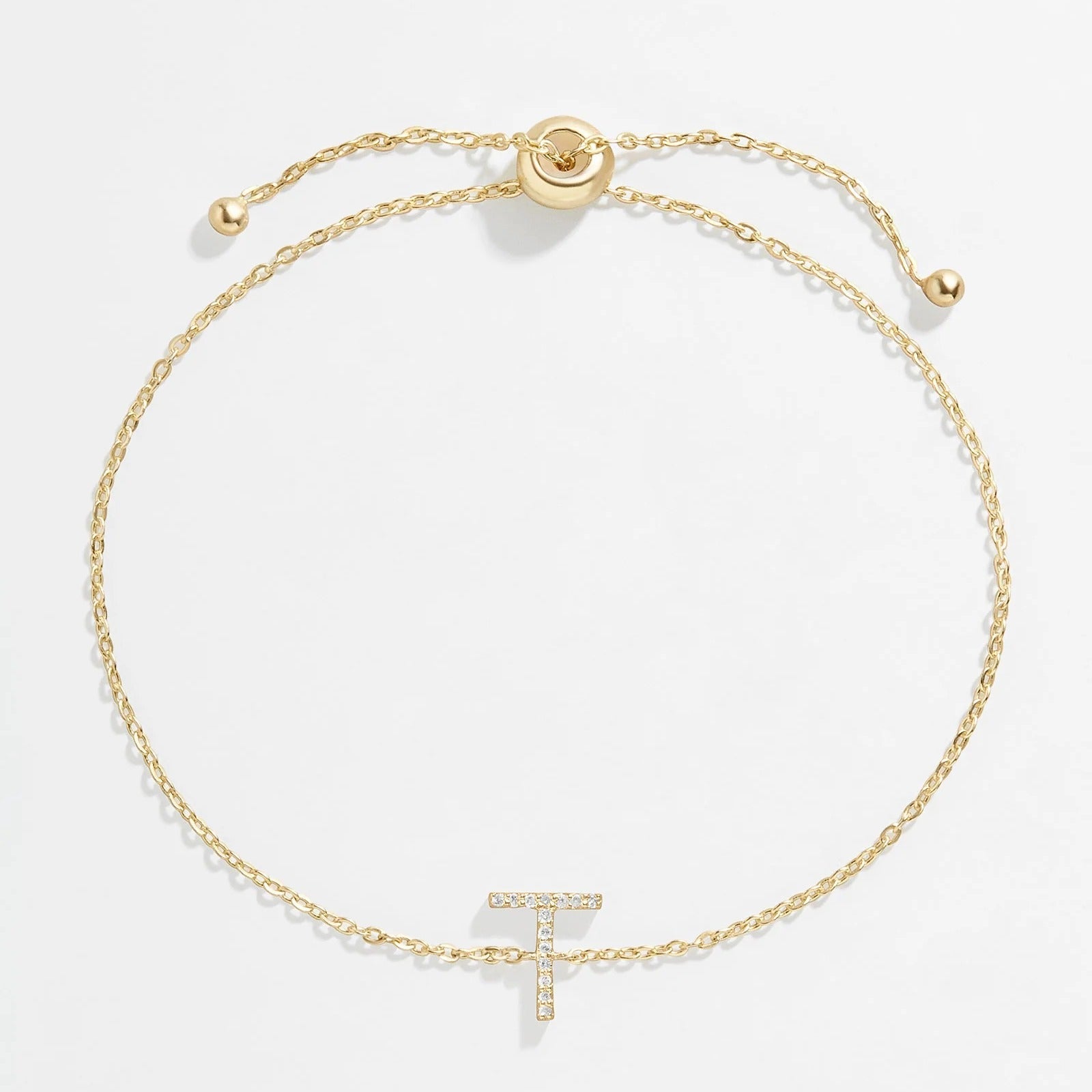 14K Gold & Diamond Initial Bracelet - Gold/Pavé