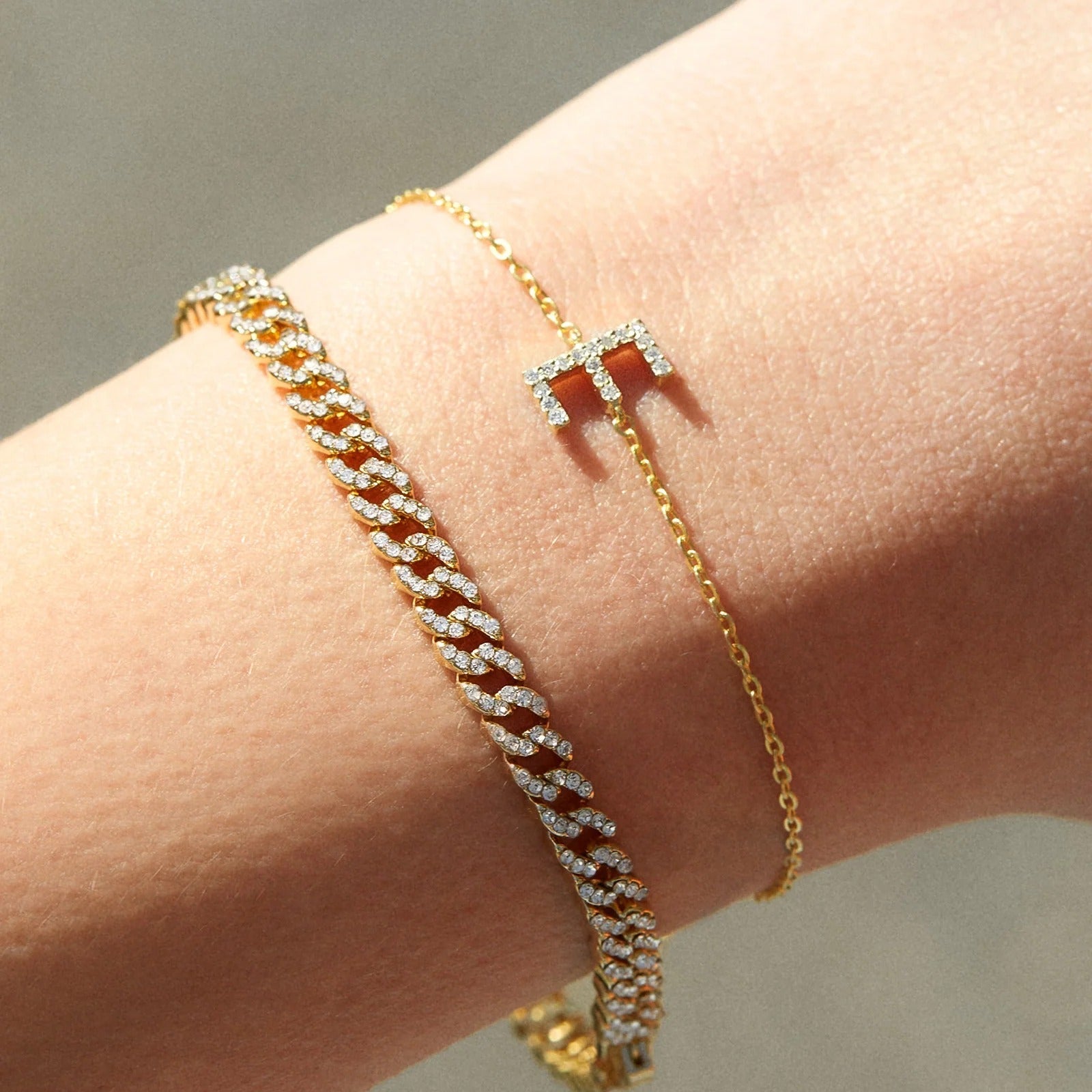 14K Gold & Diamond Initial Bracelet - Gold/Pavé