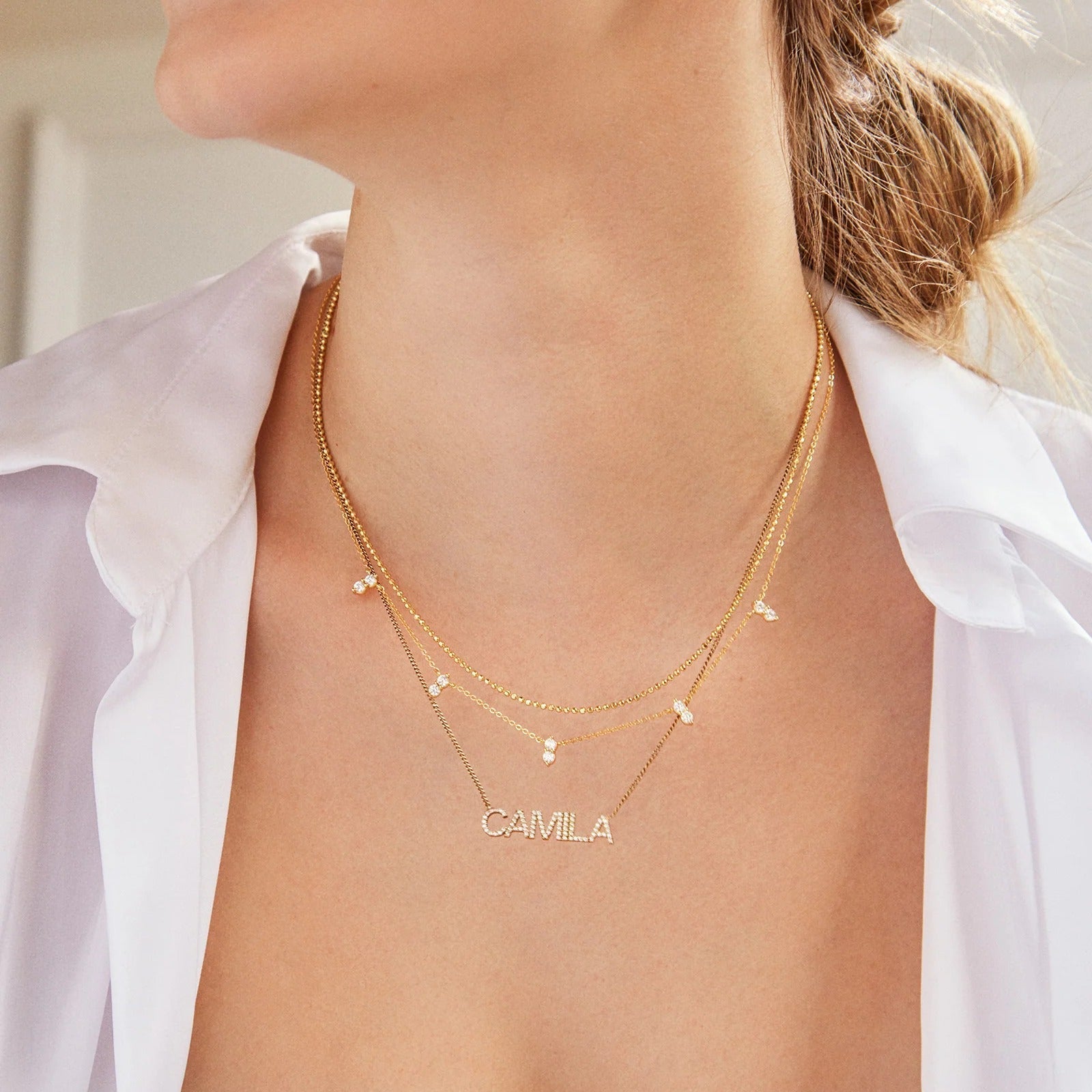 14K Gold Birthstone Custom Nameplate Necklace - Crystal