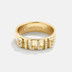 14K Gold Custom Block Ring - 14K Gold. Pavé Cubic Zirconia Stones