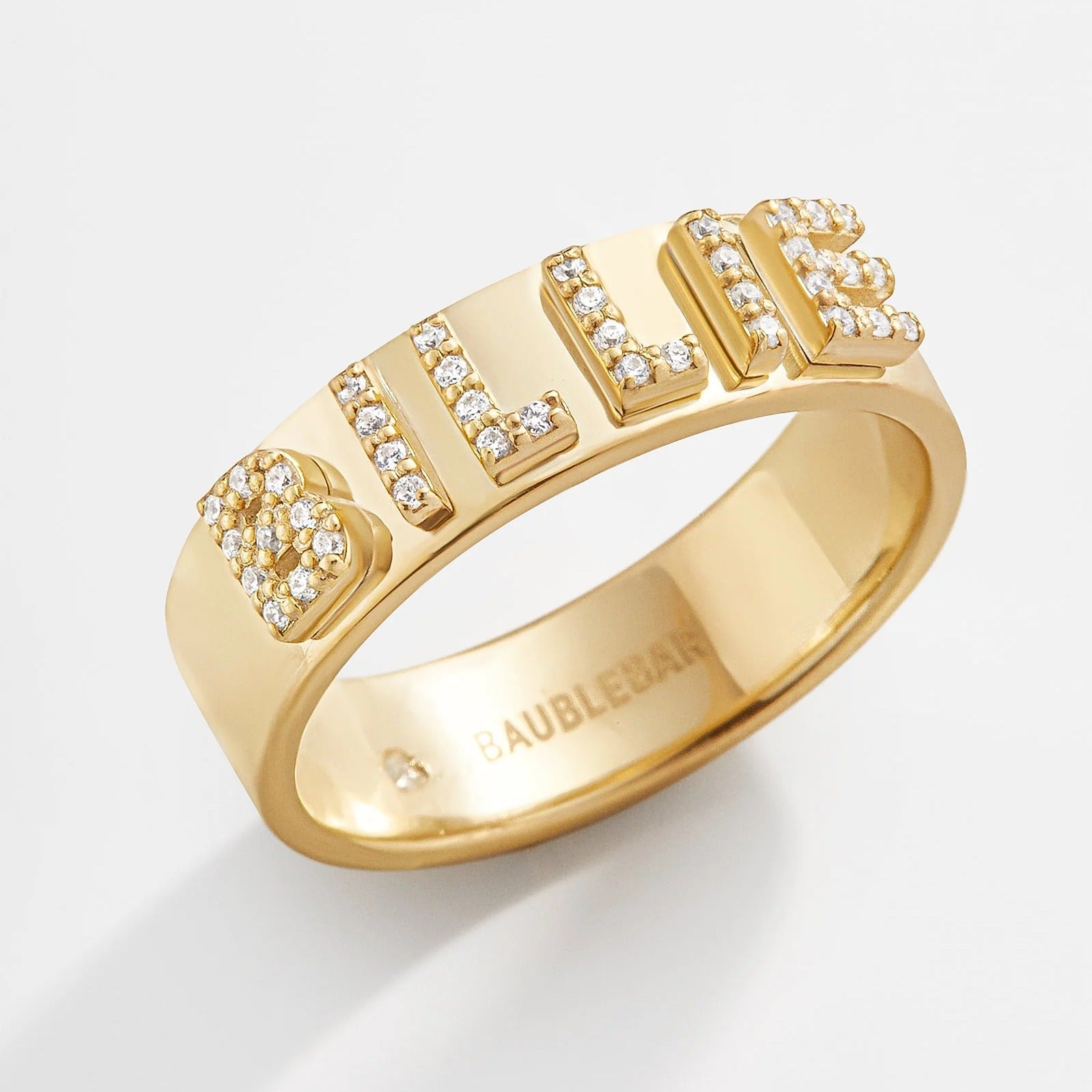 14K Gold Custom Block Ring - 14K Gold. Pavé Cubic Zirconia Stones